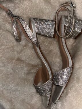 A new day Silver Rhinestone Block-Heel Ankle-Strap Sandals